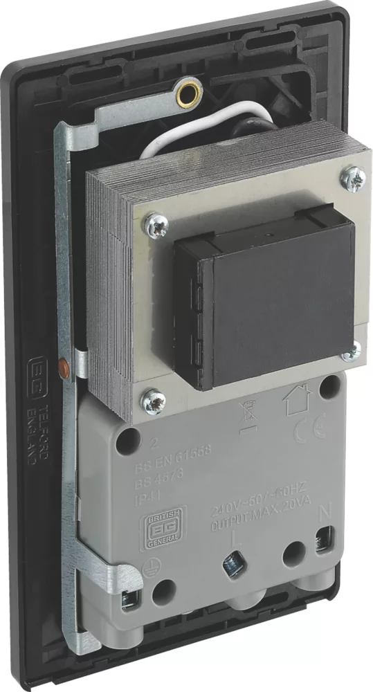 British General Evolve 2-Gang Dual Voltage Shaver Socket 115/240V Satin Brass With Black Inserts 7 British General Evolve 2-Gang Dual Voltage Shaver Socket 115/240V Satin Brass With Black Inserts - Image 5