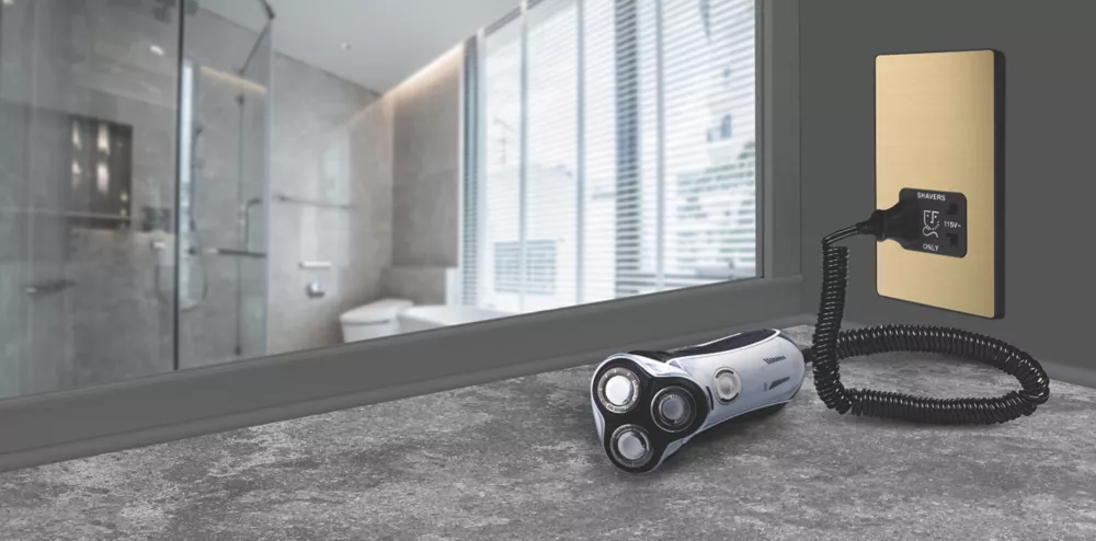 British General Evolve 2-Gang Dual Voltage Shaver Socket 115/240V Satin Brass With Black Inserts 9 British General Evolve 2-Gang Dual Voltage Shaver Socket 115/240V Satin Brass With Black Inserts - Image 7