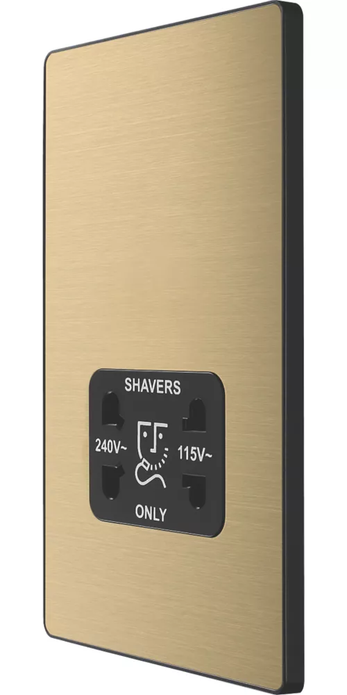 British General Evolve 2-Gang Dual Voltage Shaver Socket 115/240V Satin Brass With Black Inserts 3 British General Evolve 2-Gang Dual Voltage Shaver Socket 115/240V Satin Brass With Black Inserts