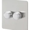 MK Edge 2-Gang 2-Way Dimmer Switch Brushed Stainless Steel -British General Shop 146FF P