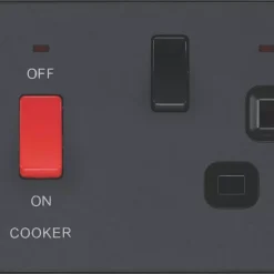 British General Evolve 45A 2-Gang 2-Pole Cooker Switch & 13A DP Switched Socket Grey With LED With Black Inserts -British General Shop 151PX A2