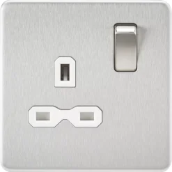Knightsbridge SFR7000BCW 13A 1-Gang DP Switched Single Socket Brushed Chrome With White Inserts