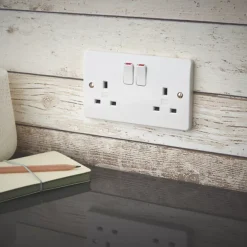 MK Logic Plus 13A 2-Gang DP Switched Plug Socket White -British General Shop 15747 A2
