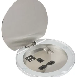 Knightsbridge SKR003A 13A 1-Gang SP Switched USB Socket + 2.4A 2-Outlet Type A USB Charger Stainless Steel