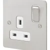 MK Edge 13A 1-Gang DP Switched Plug Socket Brushed Stainless Steel With White Inserts 2 MK Edge 13A 1-Gang DP Switched Plug Socket Brushed Stainless Steel With White Inserts -British General Shop 162FF P