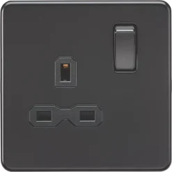 Knightsbridge SFR7000MBB 13A 1-Gang DP Switched Single Socket Matt Black With Black Inserts