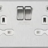 Knightsbridge SFR9224BCW 13A 2-Gang SP Switched Socket + 2.4A 2-Outlet Type A USB Charger Brushed Chrome With White Inserts -British General Shop 168TY P