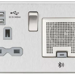 Knightsbridge SFR9905BCG 13A 1-Gang SP Switched Socket + 2.4A 2-Outlet Type A USB Charger Brushed Chrome With Colour-Matched Inserts