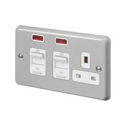 MK Contoura 45A 2-Gang DP Cooker Switch & 13A DP Switched Socket Grey With Neon With White Inserts