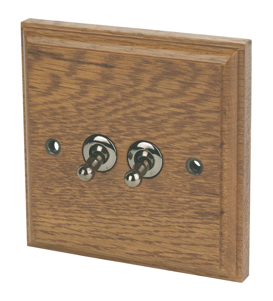 Varilight 10AX 2-Gang 2-Way Toggle Switch Medium Oak 3 Varilight 10AX 2-Gang 2-Way Toggle Switch Medium Oak