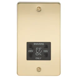 Knightsbridge FP8900PB 2-Gang Dual Voltage Shaver Socket 115 V / 230V Polished Brass With Black Inserts