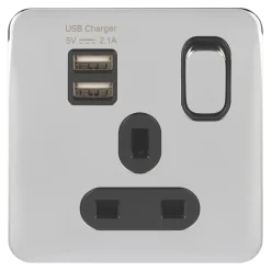 Schneider Electric Lisse Deco 13A 1-Gang SP Switched Socket + 2.1A 2-Outlet Type A USB Charger Polished Chrome With Black Inserts 7 Schneider Electric Lisse Deco 13A 1-Gang SP Switched Socket + 2.1A 2-Outlet Type A USB Charger Polished Chrome With Black Inserts -British General Shop 175FF A1
