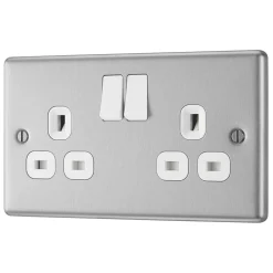 LAP 13A 2-Gang SP Switched Plug Socket Brushed Stainless Steel With White Inserts 5 Pack -British General Shop 1772C A3