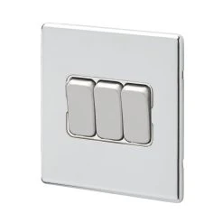 MK Aspect 10AX 3-Gang 2-Way Switch Polished Chrome With White Inserts