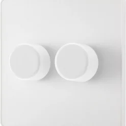 British General Evolve 2-Gang 2-Way LED Trailing Edge Double Push Dimmer With Rotary Control Pearlescent White With White Inserts -British General Shop 180PY A3