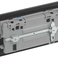 British General Evolve 13A 2-Gang SP Switched Socket + 3.1A 2-Outlet Type A USB Charger Satin Brass With Black Inserts -British General Shop 182RF A4