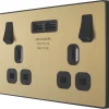 British General Evolve 13A 2-Gang SP Switched Socket + 3.1A 2-Outlet Type A USB Charger Satin Brass With Black Inserts 1 British General Evolve 13A 2-Gang SP Switched Socket + 3.1A 2-Outlet Type A USB Charger Satin Brass With Black Inserts -British General Shop 182RF P