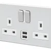 MK Aspect 13A 2-Gang DP Switched Socket + 2A 2-Outlet Type A USB Charger Polished Chrome With White Inserts 1 MK Aspect 13A 2-Gang DP Switched Socket + 2A 2-Outlet Type A USB Charger Polished Chrome With White Inserts -British General Shop 185HX P