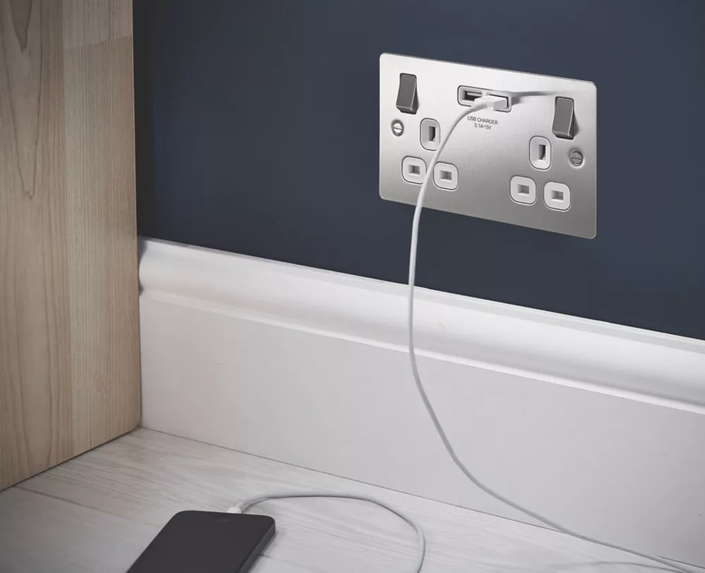 LAP 13A 2-Gang SP Switched Socket + 3.1A 2-Outlet Type A USB Charger Brushed Stainless Steel With White Inserts 9 LAP 13A 2-Gang SP Switched Socket + 3.1A 2-Outlet Type A USB Charger Brushed Stainless Steel With White Inserts - Image 7
