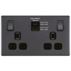 LAP 13A 2-Gang DP Switched Socket + 4.2A 2-Outlet Type A & C USB Charger Slate Grey With Black Inserts 7 LAP 13A 2-Gang DP Switched Socket + 4.2A 2-Outlet Type A & C USB Charger Slate Grey With Black Inserts -British General Shop 186KJ A1
