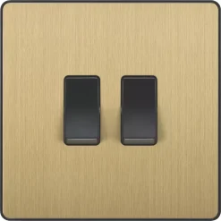 British General Evolve 20 A 16AX 2-Gang 2-Way Wide Rocker Light Switch Satin Brass With Black Inserts -British General Shop 189PY A2