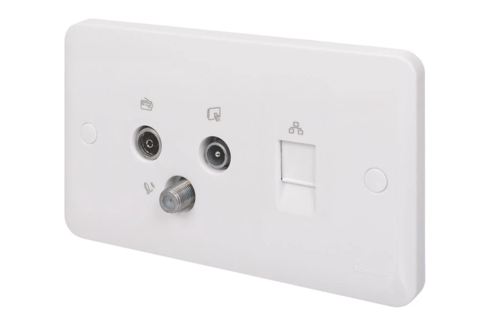 Schneider Electric Lisse 2-Gang Quadruplex Multimedia Socket White With White Inserts 3 Schneider Electric Lisse 2-Gang Quadruplex Multimedia Socket White With White Inserts