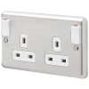 MK Albany Plus 13A 2-Gang DP Switched Plug Socket Brushed Chrome With White Inserts