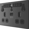 British General Evolve 13A 2-Gang SP Switched Double Socket With WiFi Extender + 2.1A 1-Outlet Type A USB Charger Black With Black Inserts -British General Shop 190RF P