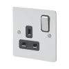 MK Edge 13A 1-Gang DP Switched Plug Socket Polished Chrome With Black Inserts -British General Shop 197FF P