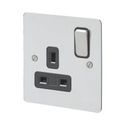 MK Edge 13A 1-Gang DP Switched Plug Socket Polished Chrome With Black Inserts