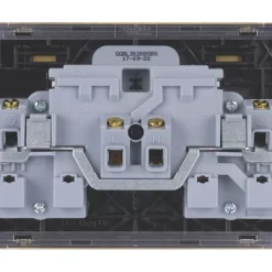 Schneider Electric Lisse Deco 13A 2-Gang SP Switched Plug Socket Satin Brass With Black Inserts -British General Shop 198FF A3
