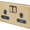 Schneider Electric Lisse Deco 13A 2-Gang SP Switched Plug Socket Satin Brass With Black Inserts 1 Schneider Electric Lisse Deco 13A 2-Gang SP Switched Plug Socket Satin Brass With Black Inserts -British General Shop 198FF P