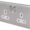 Schneider Electric Lisse Deco 13A 2-Gang DP Switched Plug Socket Brushed Stainless Steel With White Inserts -British General Shop 199FF P