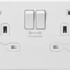 Knightsbridge SFR9909MW 13A 2-Gang DP Switched Socket + 4.0A 2-Outlet Type A & C USB Charger Matt White With White Inserts -British General Shop 199TY P