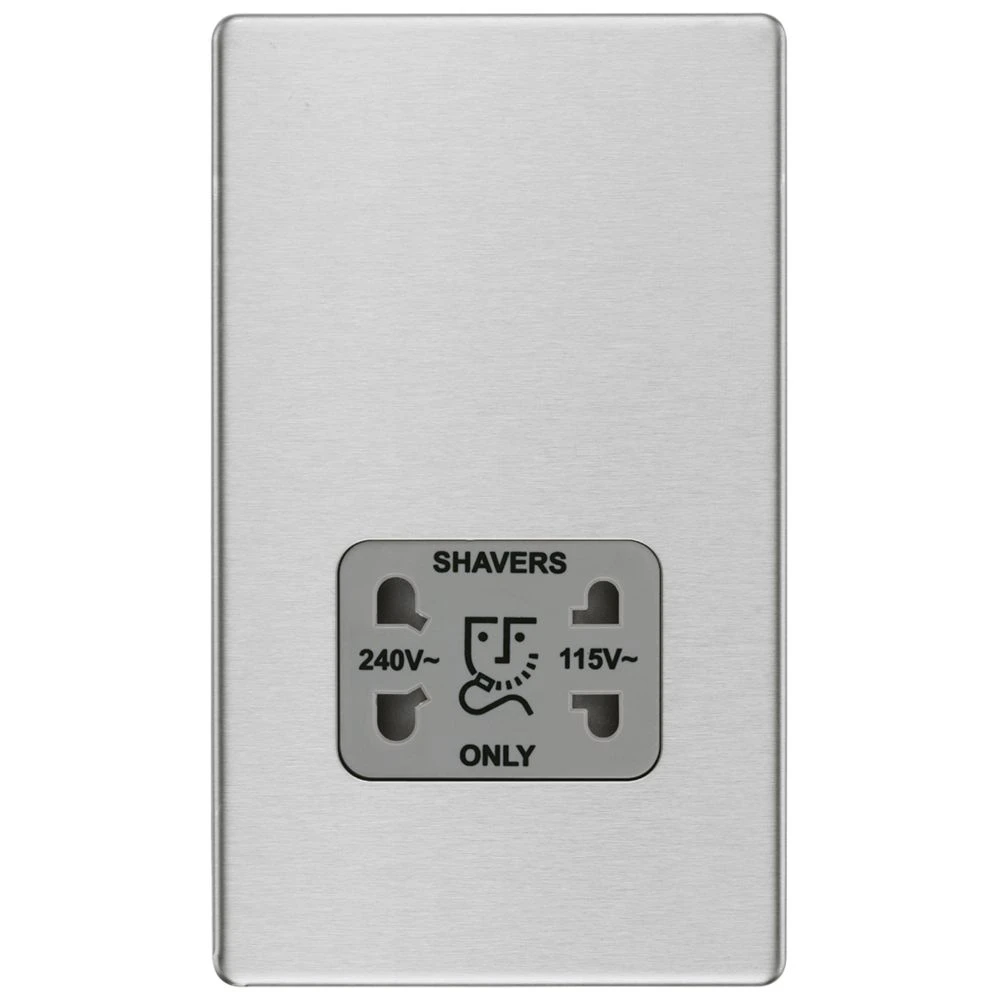 LAP 2-Gang Dual Voltage Shaver Socket 115 / 230V Brushed Stainless Steel With Graphite Inserts 4 LAP 2-Gang Dual Voltage Shaver Socket 115 / 230V Brushed Stainless Steel With Graphite Inserts - Image 2