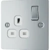 LAP 13A 1-Gang DP Switched Plug Socket Polished Chrome With White Inserts 1 LAP 13A 1-Gang DP Switched Plug Socket Polished Chrome With White Inserts -British General Shop 20263 P