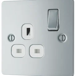 LAP 13A 1-Gang DP Switched Plug Socket Polished Chrome With White Inserts