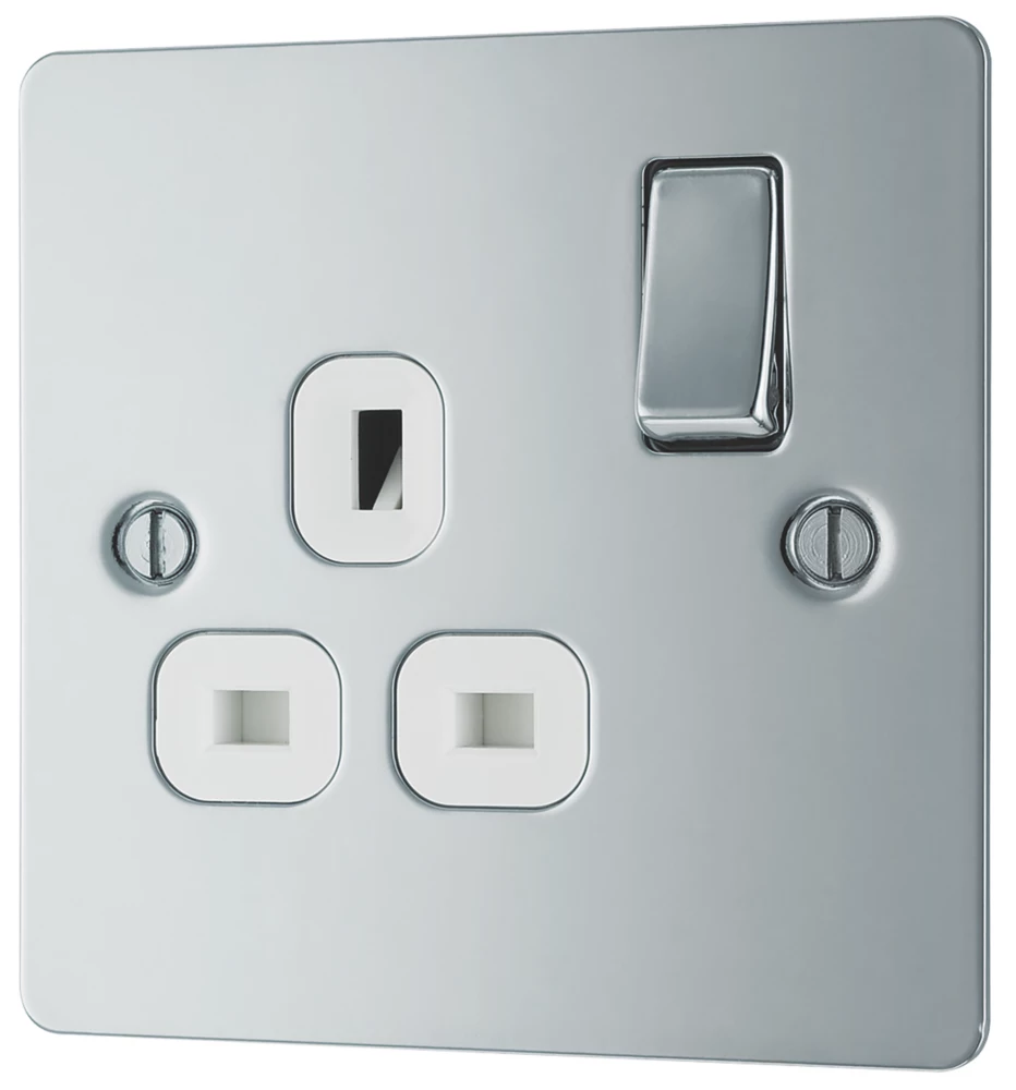 LAP 13A 1-Gang DP Switched Plug Socket Polished Chrome With White Inserts 3 LAP 13A 1-Gang DP Switched Plug Socket Polished Chrome With White Inserts