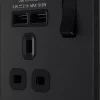 British General Evolve 13A 1-Gang SP Switched Socket + 2.1A 2-Outlet Type A USB Charger Matt Black With Black Inserts