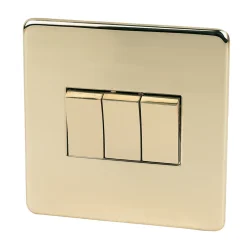 Crabtree Platinum 10AX 3-Gang 2-Way Light Switch Polished Brass