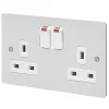 MK Edge 13A 2-Gang DP Switched Plug Socket Polished Chrome With Neon With White Inserts -British General Shop 206FF P