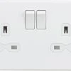 Knightsbridge SFR9000MW 13A 2-Gang DP Switched Double Socket Matt White With White Inserts -British General Shop 206TY P