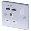 LAP 13A 1-Gang SP Switched Socket + 2.1A 2-Outlet Type A USB Charger Polished Chrome With White Inserts 1 LAP 13A 1-Gang SP Switched Socket + 2.1A 2-Outlet Type A USB Charger Polished Chrome With White Inserts -British General Shop 2088F P