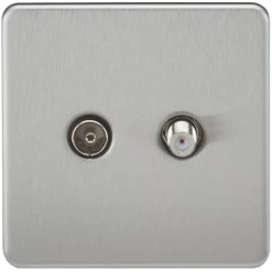 Knightsbridge SF0140BC 2-Gang Isolated Coaxial TV & F-Type Satellite Socket Brushed Chrome