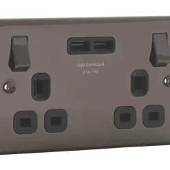 British General Nexus Metal 13A 2-Gang SP Switched Socket + 3.1A 2-Outlet Type A USB Charger Black Nickel With Black Inserts 9 British General Nexus Metal 13A 2-Gang SP Switched Socket + 3.1A 2-Outlet Type A USB Charger Black Nickel With Black Inserts -British General Shop 2125P A2