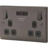 British General Nexus Metal 13A 2-Gang SP Switched Socket + 3.1A 2-Outlet Type A USB Charger Black Nickel With Black Inserts