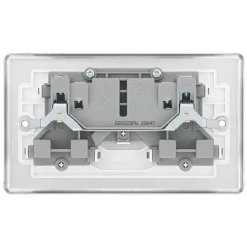 LAP 13A 2-Gang SP Switched Plug Socket Brushed Stainless Steel With White Inserts -British General Shop 2162C A3
