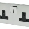 Crabtree Platinum 13A 2-Gang DP Switched Plug Socket Satin Chrome With Black Inserts -British General Shop 21642 P