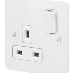 MK Edge 13A 1-Gang DP Switched Plug Socket White With Colour-Matched Inserts