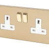 Varilight 13AX 2-Gang DP Switched Plug Socket Brushed Brass With White Inserts